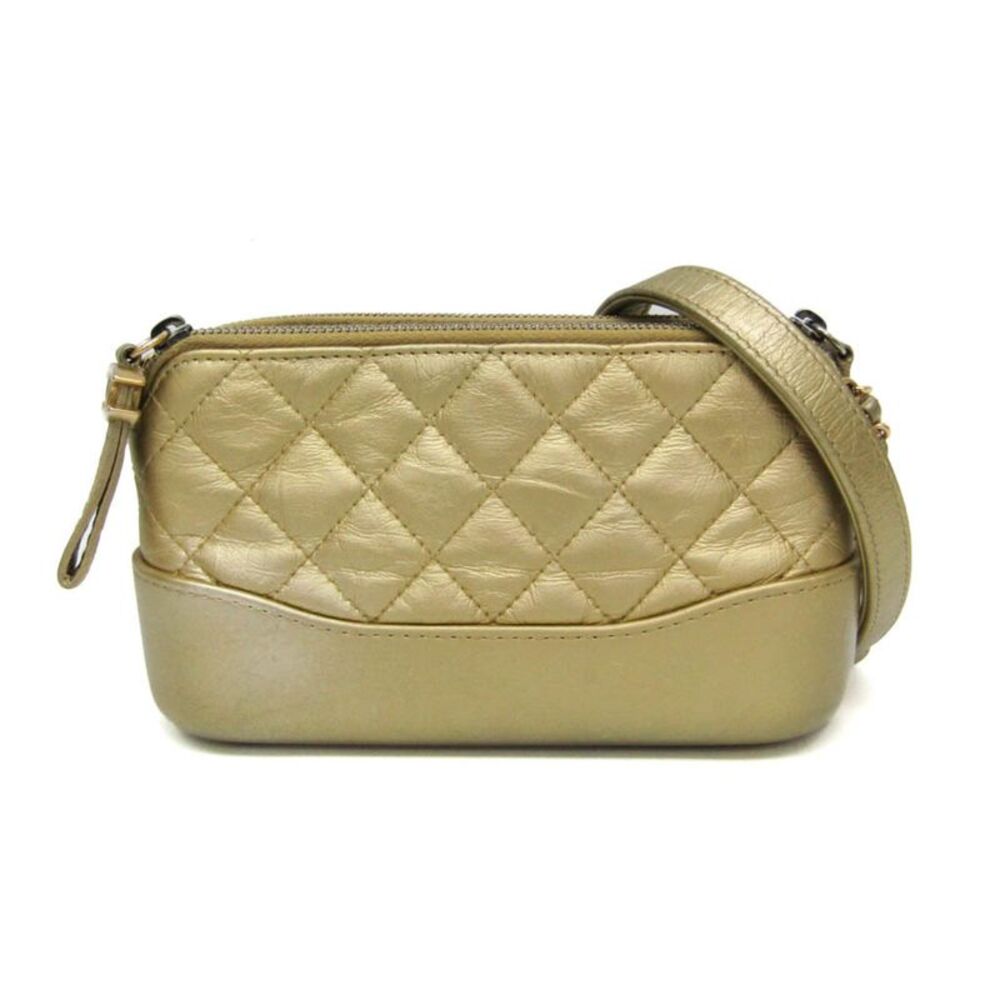 Chanel Gabrielle Double Zip Clutch With Chain Quilted Aged Calfskin Gold Leather